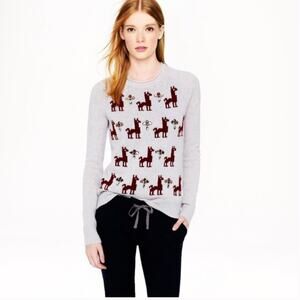 J. Crew Bejeweled 100% Wool Llama Novelty sweater, Gray/MulticolorJewels,  XS